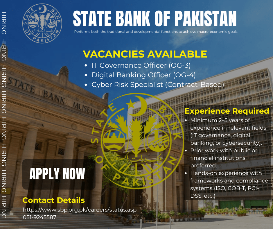(State Bank of Pakistan)
(State Bank of Pakistan Jobs)
(Jobs in Karachi city)